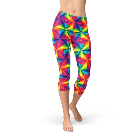 Womens Rainbow Pinwheel Capri Leggings - Which Mark