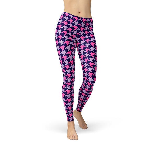 Womens Pink Purple Houndstooth Leggings - Which Mark