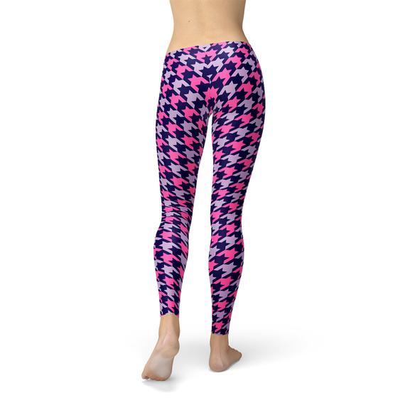 Womens Pink Purple Houndstooth Leggings - Which Mark