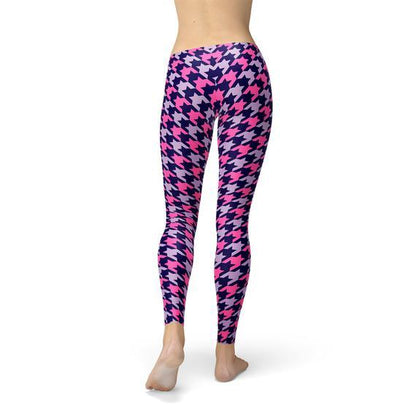 Womens Pink Purple Houndstooth Leggings - Which Mark
