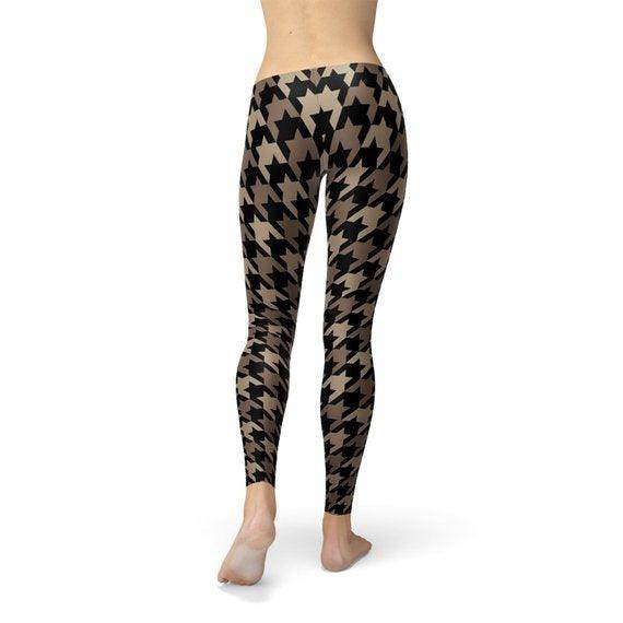 Womens Beige Brown Houndstooth Leggings - Which Mark