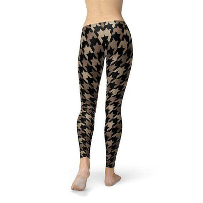 Womens Beige Brown Houndstooth Leggings - Which Mark