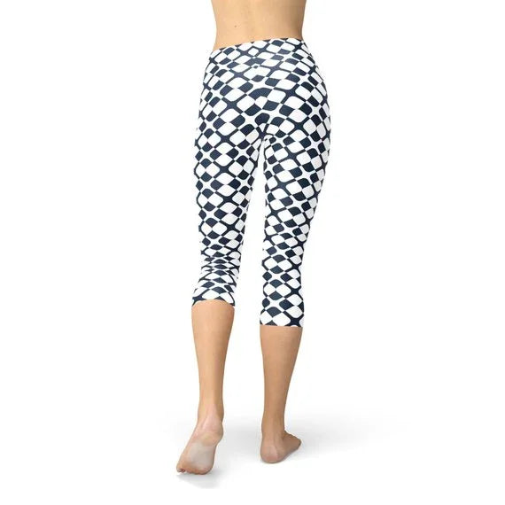 Womens Geometric Blue Tile Capri Leggings - Which Mark