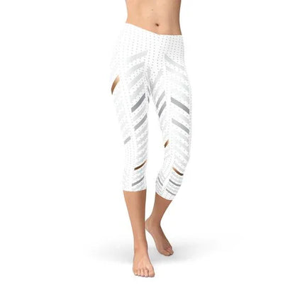 Womens White Stripes Capri Leggings - Which Mark