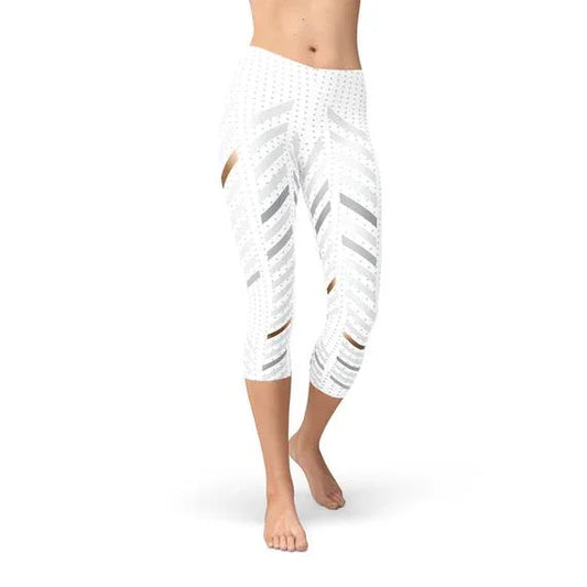 Womens White Stripes Capri Leggings - Which Mark