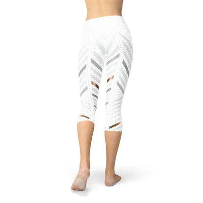 Womens White Stripes Capri Leggings - Which Mark