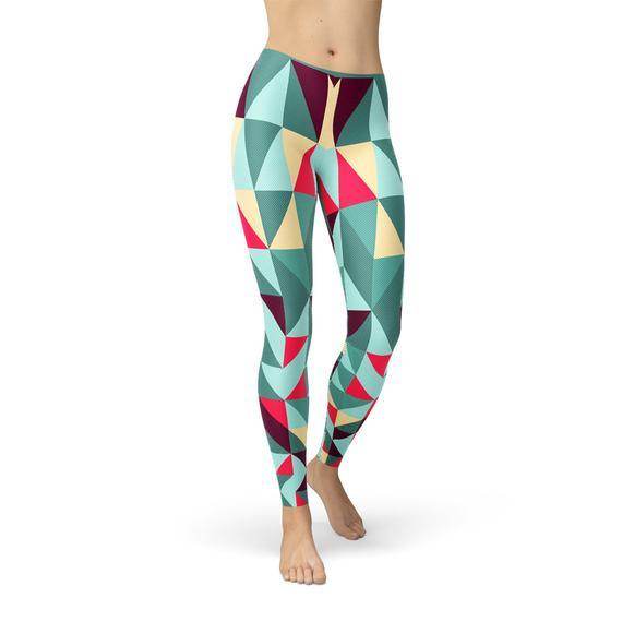 Womens Leggings w/ Colorful Geometric Triangles - Which Mark