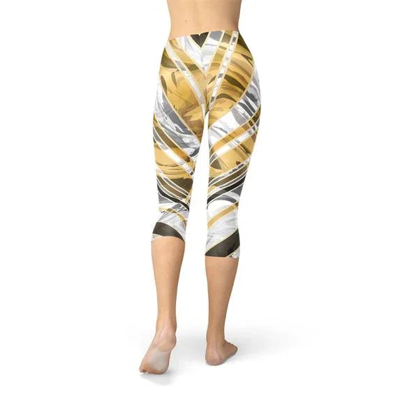 White Marble w/ Black Gold Lines Capri Leggings - Which Mark