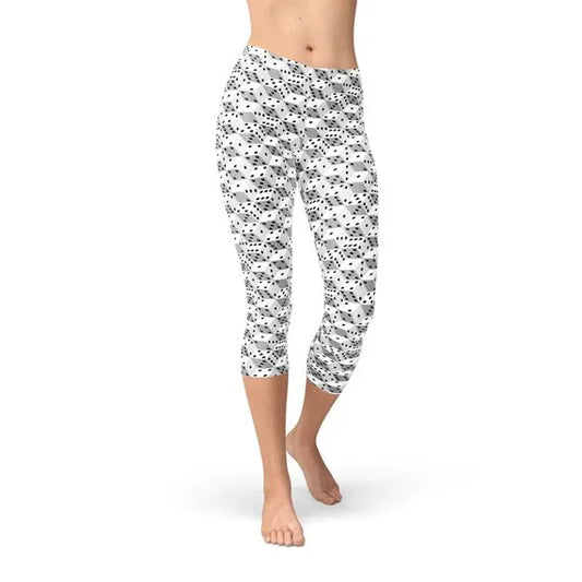 Womens Black and White Dice Capri Leggings - Which Mark