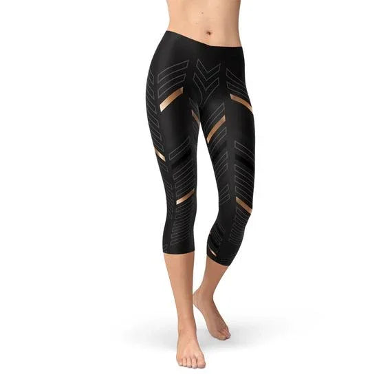 Womens Sports Stripes Black Capri Leggings - Which Mark