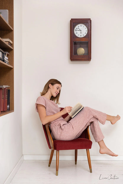 Melange Burgundy linen / Natural Linen Pajama set / Linen loungewear / - Which Mark