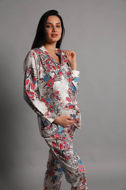Shopymommy 5248 Jasminlong Front Button Maternity & Nursing Pajamas - Which Mark