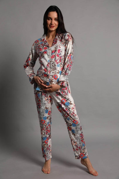 Shopymommy 5248 Jasminlong Front Button Maternity & Nursing Pajamas - Which Mark