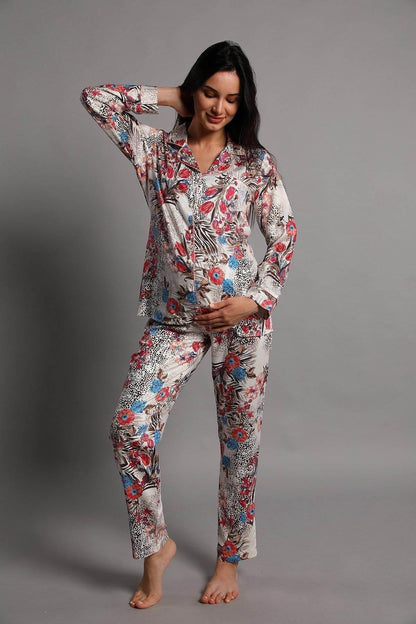 Shopymommy 5248 Jasminlong Front Button Maternity & Nursing Pajamas - Which Mark