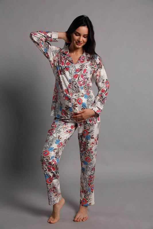 Shopymommy 5248 Jasminlong Front Button Maternity & Nursing Pajamas - Which Mark