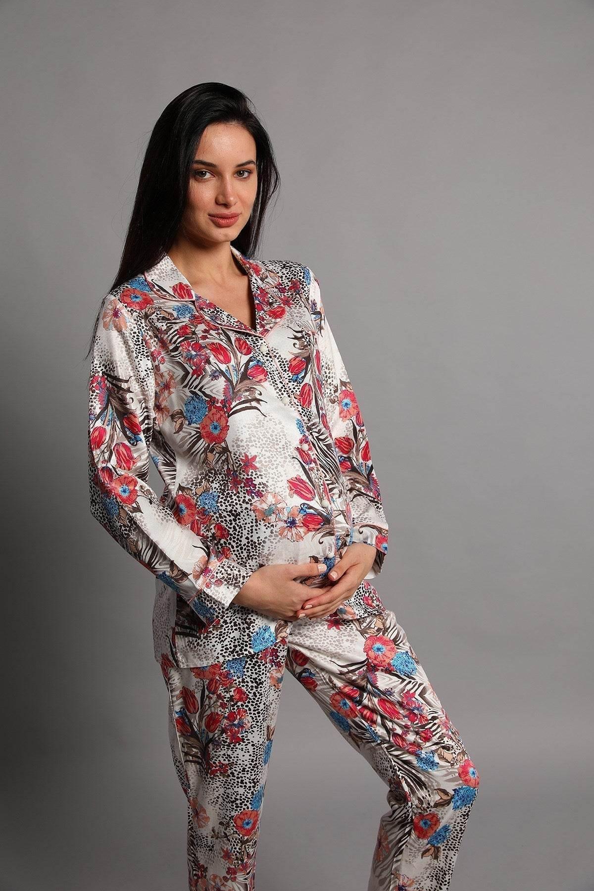 Shopymommy 5248 Jasminlong Front Button Maternity & Nursing Pajamas - Which Mark