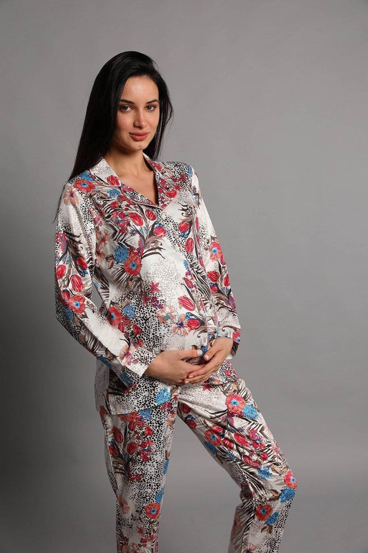 Shopymommy 5248 Jasminlong Front Button Maternity & Nursing Pajamas - Which Mark