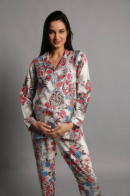 Shopymommy 5248 Jasminlong Front Button Maternity & Nursing Pajamas - Which Mark