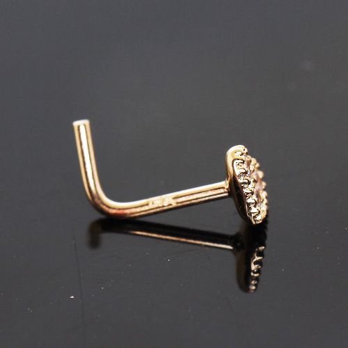14Kt Yellow Gold Clear CZ Heart L Bend Nose Ring - Which Mark