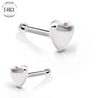 14Kt White Gold Stud Nose Ring with a Heart - Which Mark