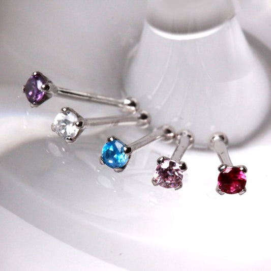 14Kt White Gold Stud Nose Ring with Prong Setting Gem - Which Mark