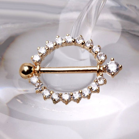 14Kt Yellow Gold Nipple Ring with Round CZ - Which Mark
