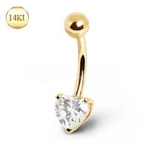 14Kt Yellow Gold Navel Ring with Heart Gem Prong Setting - Which Mark