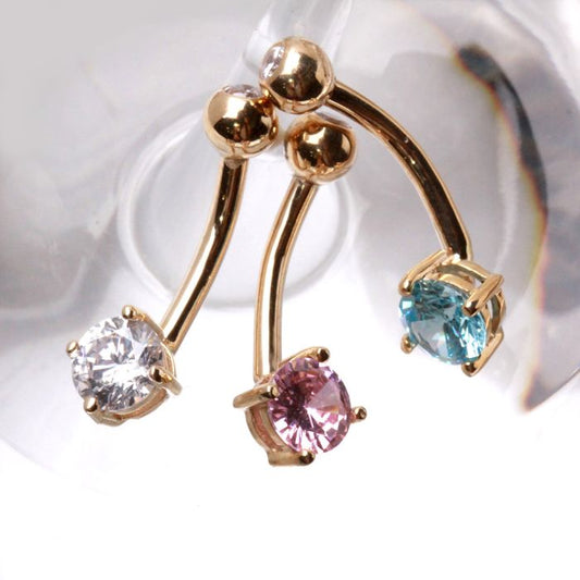14Kt Gold Navel Ring with Prong Set Round CZ - Which Mark