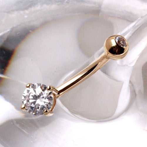 14Kt Gold Navel Ring with Prong Set Round CZ - Which Mark