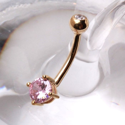 14Kt Gold Navel Ring with Prong Set Round CZ - Which Mark