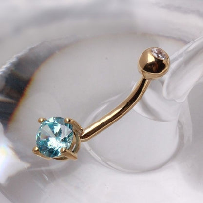14Kt Gold Navel Ring with Prong Set Round CZ - Which Mark