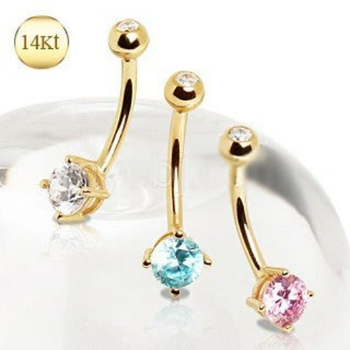 14Kt Gold Navel Ring with Prong Set Round CZ - Which Mark