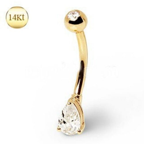 14Kt Yellow Gold Navel Ring with Tear Drop Gem - Which Mark
