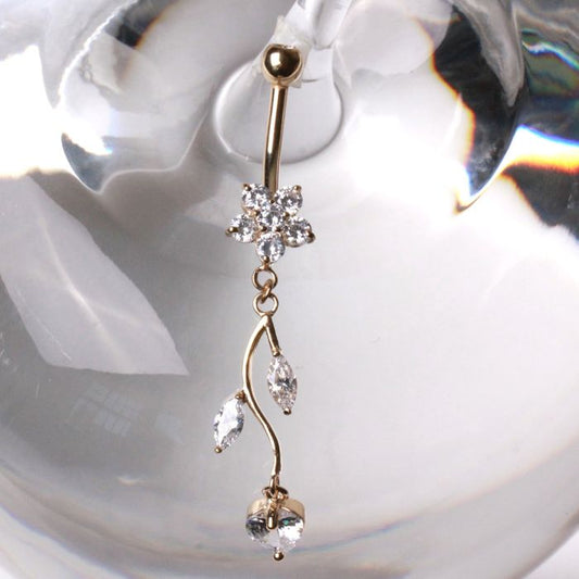 14Kt Yellow Gold Navel Ring with Flower & Vine - Which Mark