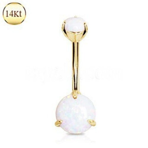 14Kt. Yellow Gold Navel Ring with Prong Set White Synthetic Opal - Which Mark