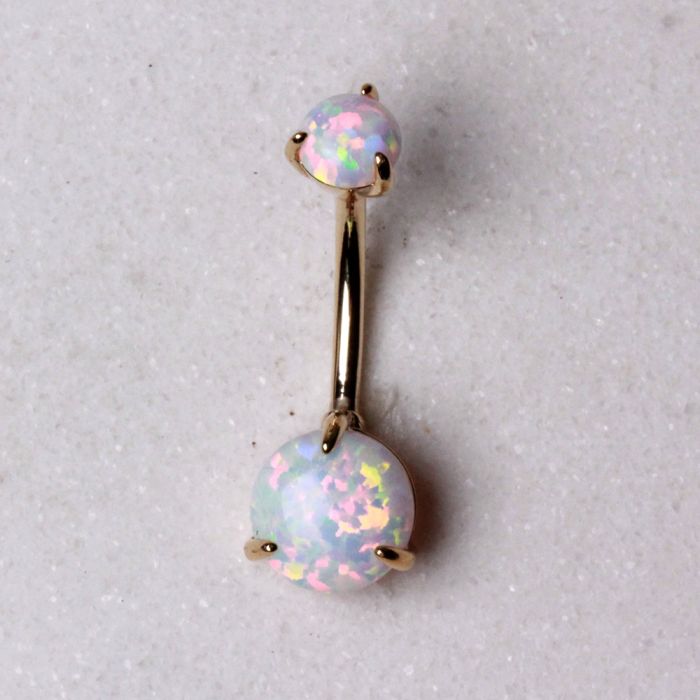 14Kt. Yellow Gold Navel Ring with Prong Set White Synthetic Opal - Which Mark