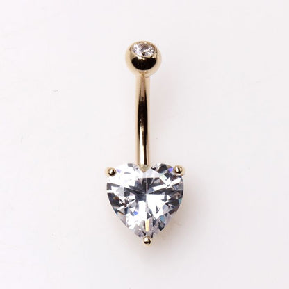 14Kt Yellow Gold Navel Ring with Heart Gem Prong Setting - Which Mark