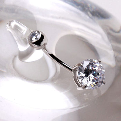 14Kt White Gold Navel Ring with Prong Set CZ - Which Mark