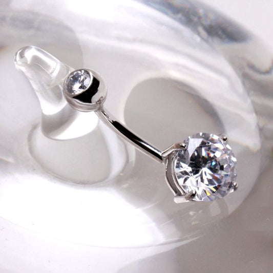 14Kt White Gold Navel Ring with Prong Set CZ - Which Mark