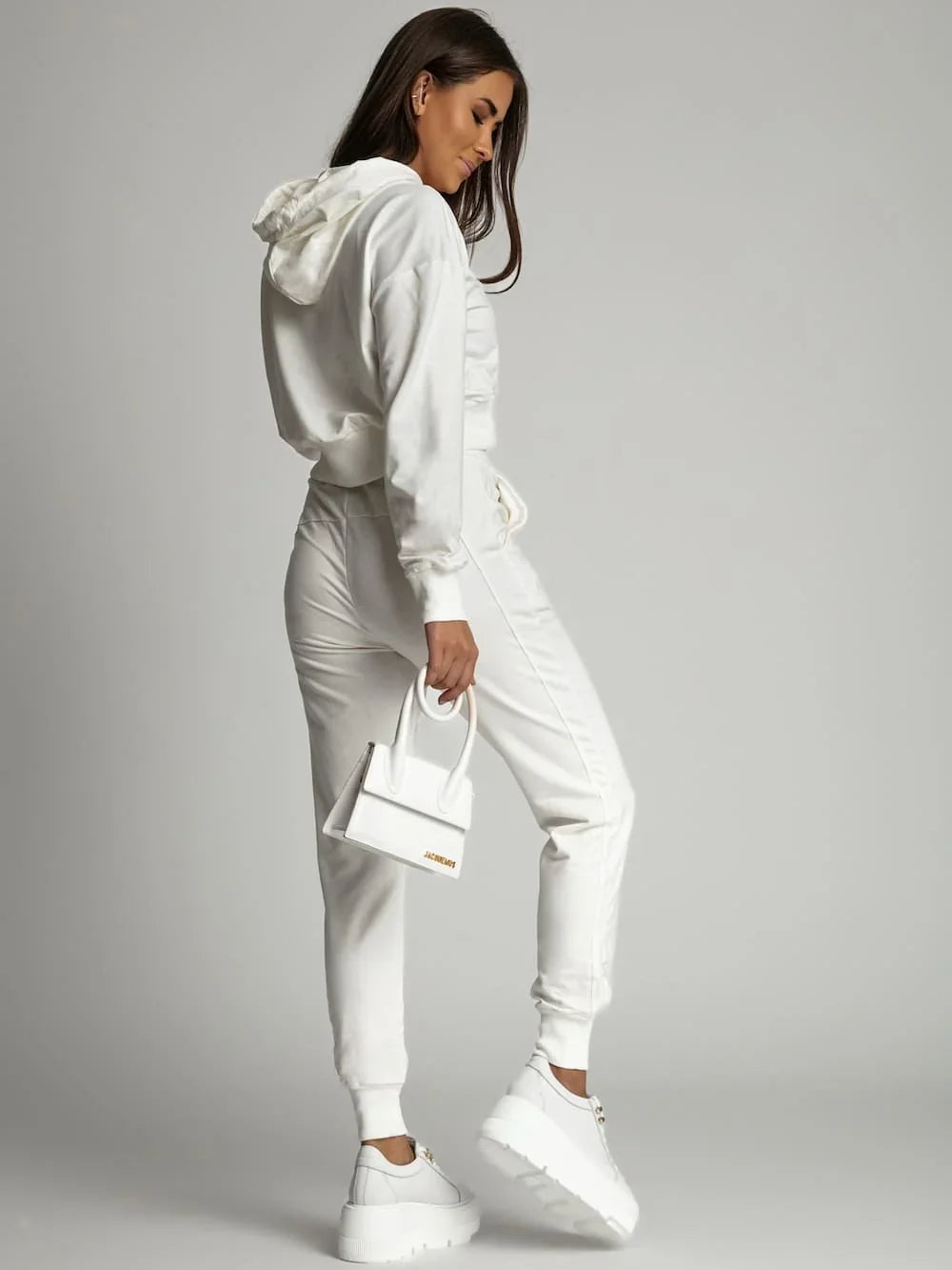 Women's tracksuit set with an asymmetric sweatshirt ekri FI718 - Which Mark