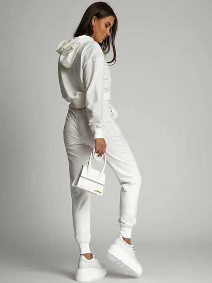 Women's tracksuit set with an asymmetric sweatshirt ekri FI718 - Which Mark