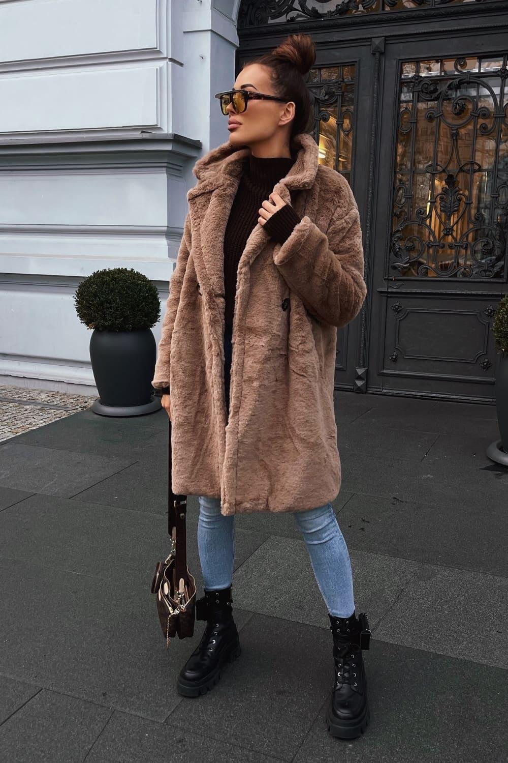 Women's dark beige fur coat 2118 - Which Mark