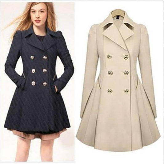 Women's Double Breasted Trench Coat Slim Real Trench Long Jacket - Which Mark