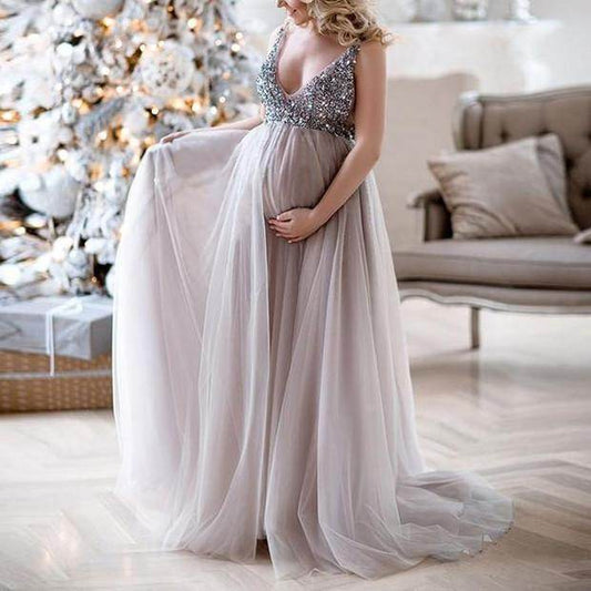 Maternity Dresses For Photo Shoot V-Neck Sequins design Maternity - Which Mark