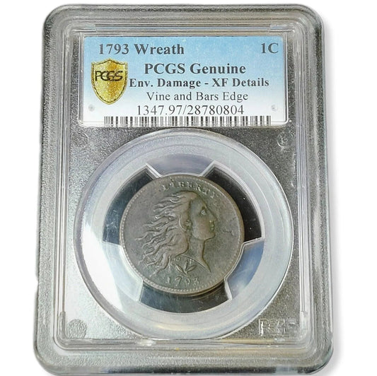 XF DETAILS 1793 Flowing Hair Large Cent Wreath S-6 Vine & Bars Edge - Which Mark